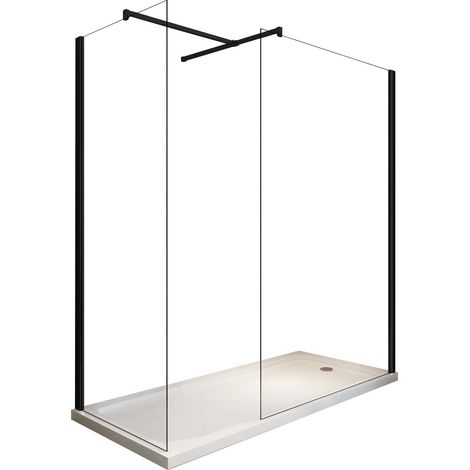 Box Per Doccia Angolare tipo walk-in h 200 8MM Con Vetri Trasparenti Telaio Nero Opaco - 100X70 REVERSIBILE