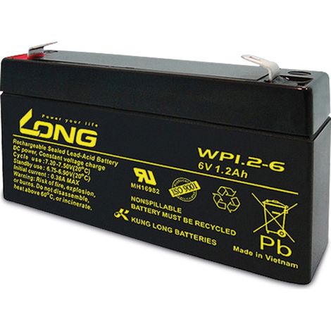 Accumulateur au plomb KUNG LONG WP1.2-6, 6 V-/1,2 Ah