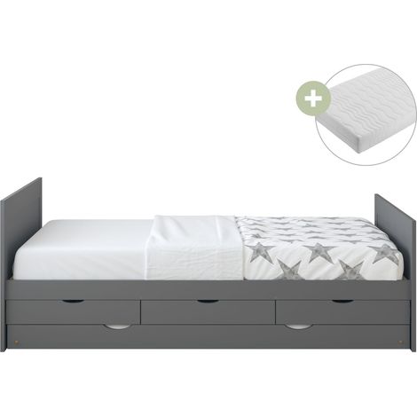 Sunny Eli Lit Gigogne Avec 3 Tiroirs De Rangement, En Bois, Gris Lit 2 Places - Matelas Hybride 90 X 200 Inclus Dimensions Totales: 206 X 97 X 75 Cm (1/5)