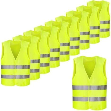 ALLIANDISLot de 10PCS Gilets de Sécurité Jaune Fluo Réfléchissant, Haute Visibilité pour Cycliste, Conducteur, Coureur, Eboueur etc,56x68cm (1/5)