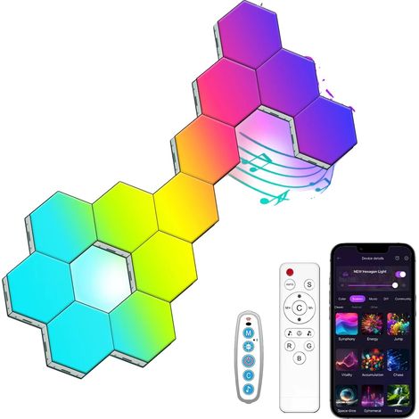 Applique LED esagonali da parete, sincronizzazione musicale, controllo tramite app e telecomando, confezione da 12 luci LED esagonali (1/2)