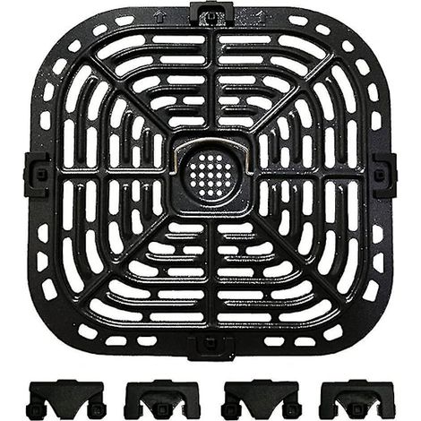 Plaque de cuisson de rechange pour friteuse à air avec 4 coussinets en caoutchouc, matériau métallique antiadhésif, adaptée à la friteuse à air Instant Vortex de 6 pintes, mesurant 10 x 9,56 pouces. (1/5)