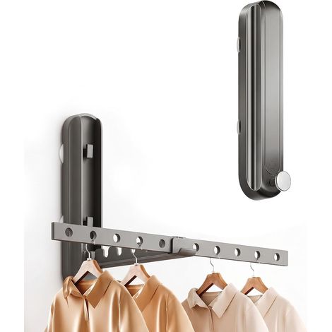 Folding Wall Mounted Clothes Airer for Indoor Clothes Drying Rack without Drilling, White Wall Mounted Clothes Airer for Bathroom and Bedroom Grey (1/5)