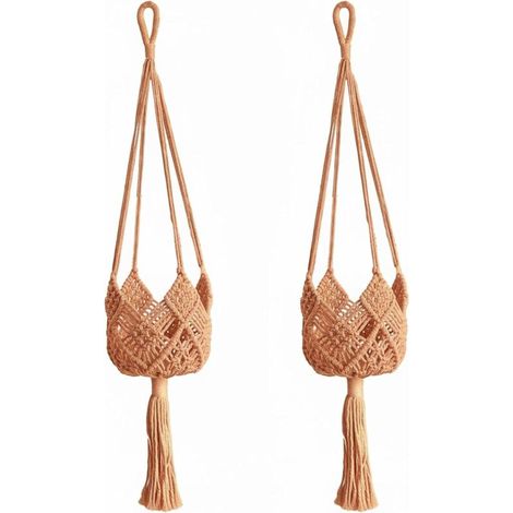 Ensemble de 2 cintres pour Plantes en macramé, 35 Supports de Plantes Suspendus réglables en mélange Coton Boho tissé à la Main pour décoration intérieure et extérieure (1/5)