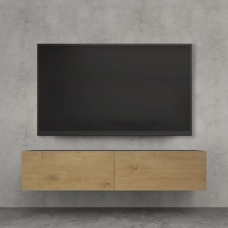 doporro Mobile Porta TV Sospeso 140 cm con 2 Ante Antracite Opaco e Marrone Chiaro, Credenza Bassa da Soggiorno Salotto, Madia Consolle Bicolore per TV Fernsehschrank02