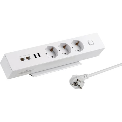 maxtrack Presa da tavolo NV63L 3 prese con contatto di protezione con 2 porte USB e 2 porte LAN, presa multipla per casa con fissaggio da tavolo, pulsante di accensione e spegnimento, ciabatta con (1/4)