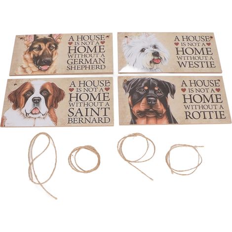 Pendentif en bois pour porte, 4 pièces, motif chien élégant, étiquette suspendue avec corde, décoration murale et porte, signe artisanal naturel (1/5)