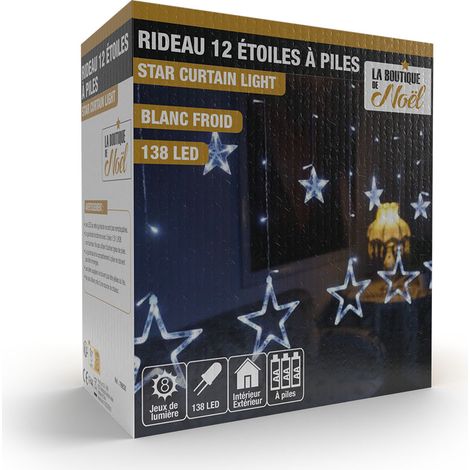 Rideaux lumineux étoilé avec LED à piles - - Blanc Froid (1/3)