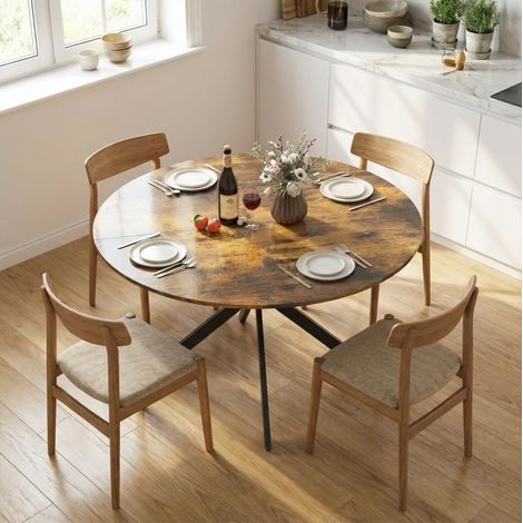 Tavolo da pranzo rotondo 120 cm industriale per 4 persone, legno e acciaio, marrone rustico DESVIAE (1/5)