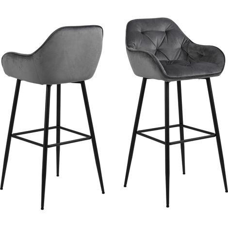 Lot de 2 chaises de bar rembourrées en velours avec accoudoirs FLORIE (1/5)