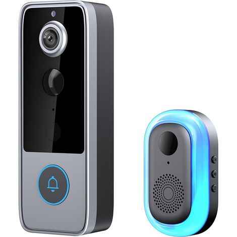 Videoportero inalámbrico WiFi con timbre - Videoportero inteligente HD 1080P con cámara. Funciona con pilas. Detección de movimiento PIR. Noche. (1/2)