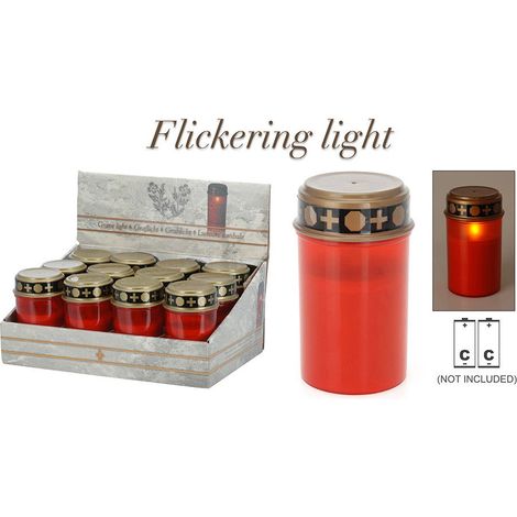 Candela per il cimitero dei defunti con luce LED 2 batterie LR14 non incluse luce bianca calda