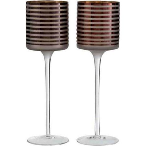 Lot de 2 Photophores sur Pied "Verre Rayé" 30cm Marron (1/3)