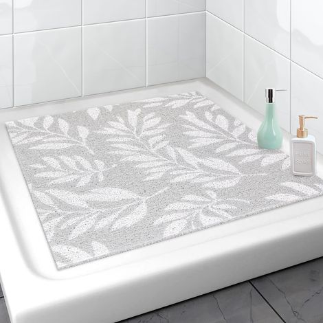 Tapis de douche antidérapant 70x70 cm, tapis de douche en PVC à massage, tapis de bain confortable et rapide à sécher pour baignoire (Feuille blanche, 70 x 70 cm) (1/5)