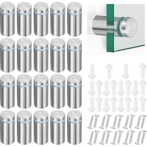 Separadores de pared de vidrio y acero inoxidable – Paquete de 20 piezas para paneles publicitarios, espejos y exhibidores decorativos.