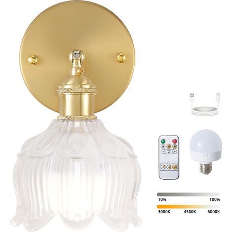 Applique murale LED rechargeable avec télécommande, lampe de chevet sans fil, intensité variable, 3 températures de couleur 3000K-6000K, avec ampoule (1/5)