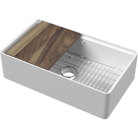 Fireclay 1 Bowl Kitchen Sink with Ledge, Overflow, 795mm