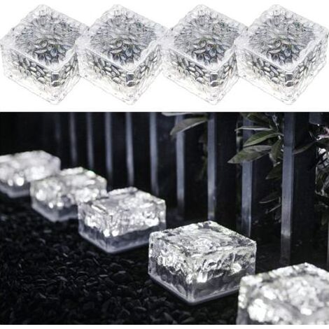 Lot de 4 lampes solaires en PVC en forme de brique, lumière blanche froide, lampes solaires LED avec capteur de lumière, allumage/extinction solaires pour décorer jardins, allées et pelouses. (1/5)