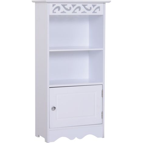 easycomfort armadietto da terra per bagno in legno con decoro intaglio floreale bianco 40 x 23 x 80cm (1/5)
