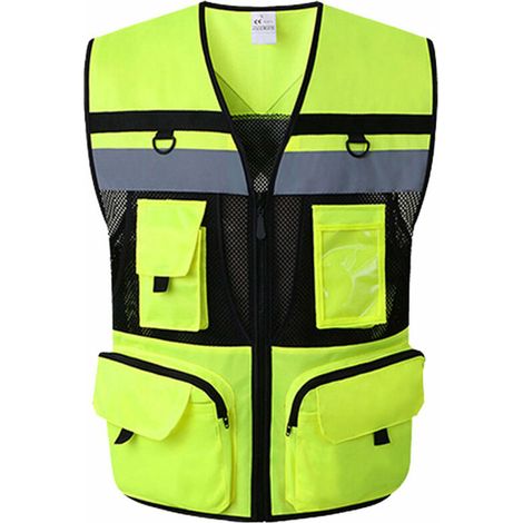 Gilet de sécurité réfléchissant haute visibilité Poche zippée Gilets de sécurité Doublure en maille Respirant, doux pour la peau et résistant à l'usure Taille M Jaune fluo (1/5)