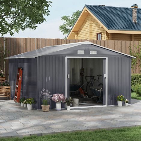 Garden Lodge avec fondation, Shed Garden Shed Metal Charbon Grey 340 x 386 x 200 cm (1/5)