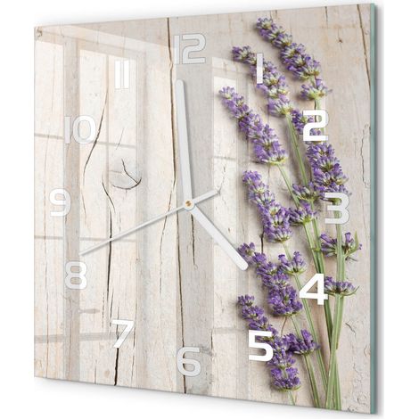 Horloge Murale Carrée Décorative pour Intérieur Verre Design Moderne Lavande sur bois 30x30 cm (1/5)