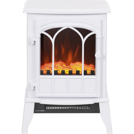 Cheminée électrique sur pied 1000-2000W, foyer décoratif blanc à effet flamme LED (1/5)