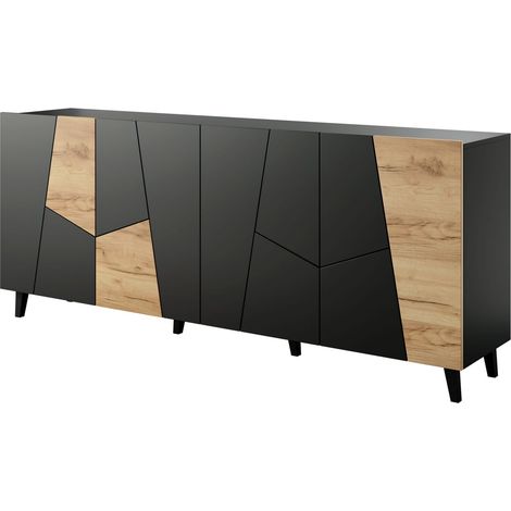 MOBILE VITRAIL CABINET 200 4D NERO OPACO ROVERE ARTIGIANALE ETNA
