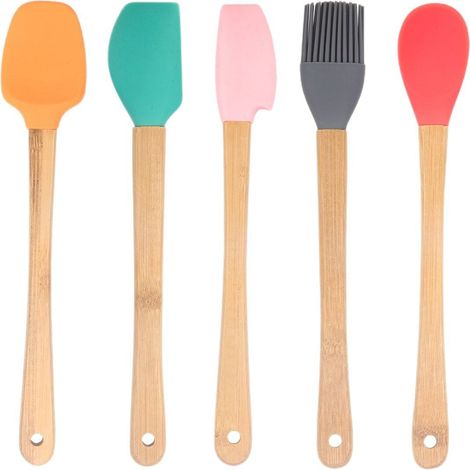 Petites spatules de cuisine, mini spatule en silicone, petit racloir en caoutchouc, petite spatule résistante à la chaleur pour la cuisson des biscuits avec manche en plastique (1/5)