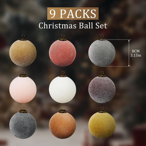 Weihnachtskugeln Kunststoff Christbaumschmuck, 9PC Christbaumkugeln Weihnachtsbaumschmuck Deko Weihnachten, 8CM Weihnachtsbaum Kugeln mit Schlüsselband,Christmas Decorations (1/5)