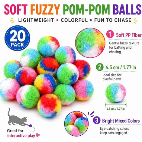 Felt Balls Cat Toys - Handmade Pure Wool Felt Balls for Fetching, Interaction and Natural Chewing Instincts (1/4)