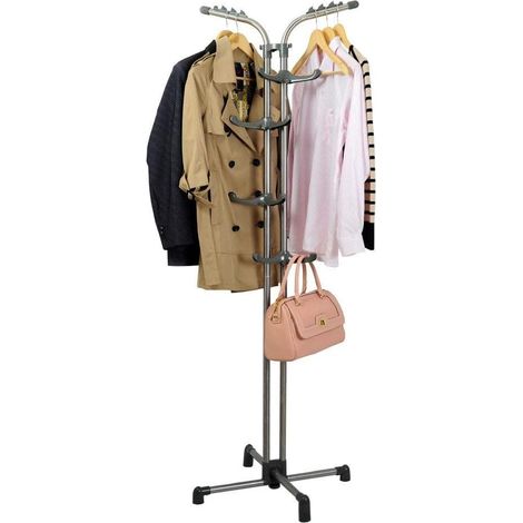 Metal Coat Rack on Legs Hanging Clothes Hangers with Hooks for Entryway, Hallway, Living Room, Cloakroom, Bedroom, Home and Office, 60 x 60 x 178 cm, Grey (1/5)