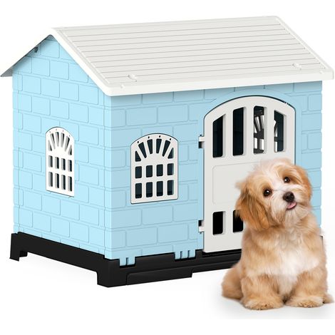 COSTWAY Heavy Duty Plastic Dog Shelter with Removable Floor Tray 75x57cm Blue (1/5)