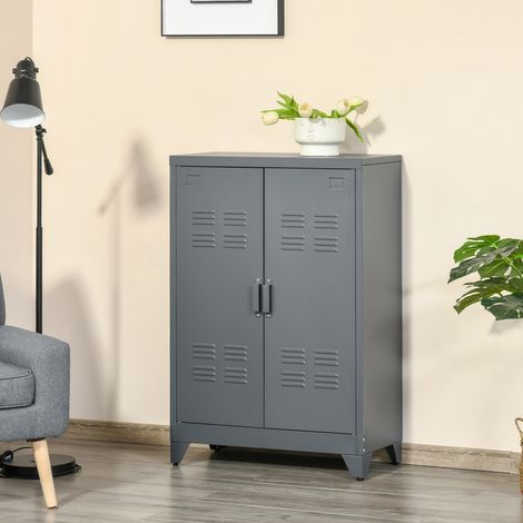 Armoire métallique à 2 portes de style industriel pour la maison et le garage. 75 x 33 x 110 cm. Grise.
