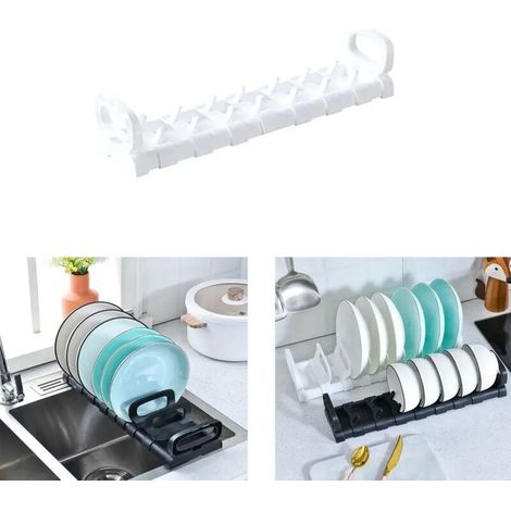 Scolapiatti regolabile – 31,5 x 10 cm, bianco, estensibile, per piano di lavoro, salvaspazio, pratico e moderno - Crezuo