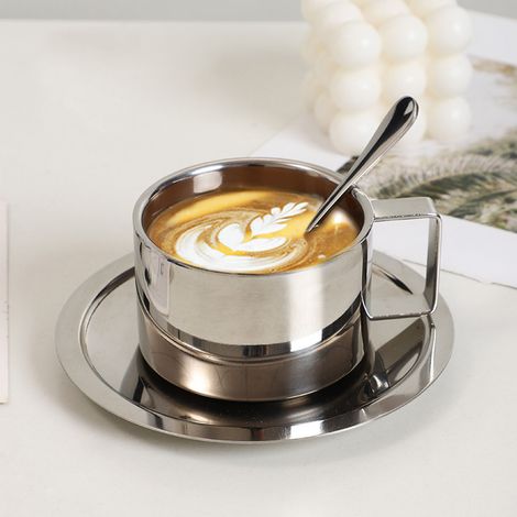 Set aus doppelwandigen, isolierten Edelstahl-Kaffeebechern im europäischen Stil, 260 ml (1/5)