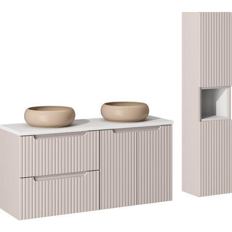 Badmöbel Set 2-teilig mit 120cm Doppelwaschtisch, Beige und weiß, NEWPORT-56-CASHMERE (1/5)