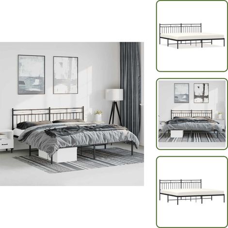 The Living Store Bettgestell mit Kopfteil Metall Schwarz 193x203 cm - Metallbettfundament - Doppelbett Gestell - Boxspringrahmen - Schwarzes Bettgestell - Schlafzimmer Möbel (1/5)