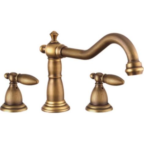 robinet De Lavabo, Robinet De Salle De Bain Chaud Et Froid Trois Trous Double Poigne En Cuivre, Or Vintage (1/5)