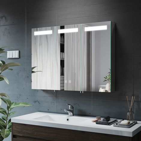650x900x130mm Illuminated LED Bathroom Mirror Cabinet with Shaver Socket, Bluetooth Speakers Sensor Light-On Buffer Adjustment Stainless Steel Cupboard, NMC10 (1/5)