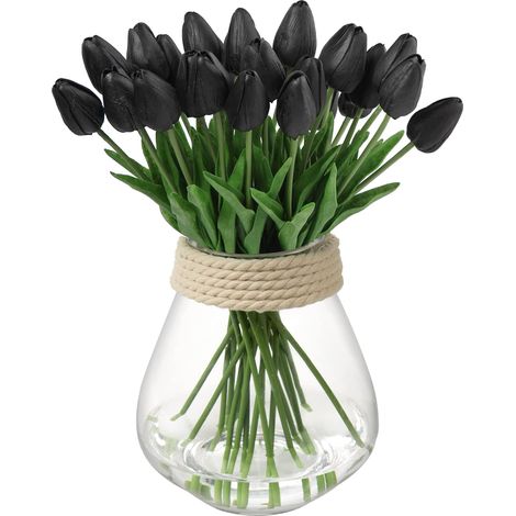 TULIPS ARTIFICIAL Fleurs fausses tulipes tiges pu réalité toulipes pour la couronne arrangement floral bouquets de mariage PCS Noir (1/4)