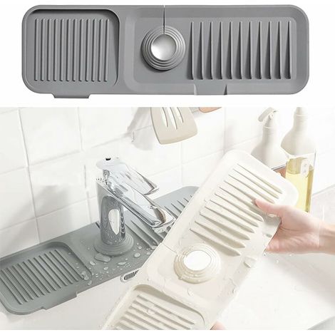 Tapis de robinet en silicone, protège-robinet anti-éclaboussures, tapis de séchage pour robinet, tapis de séchage pour cuisine, salle de bain et plan de travail (gris) (1/5)
