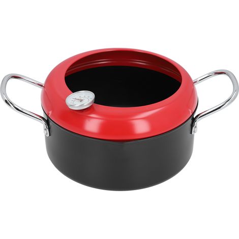 Marmite à frire Tempura de Style japonais, Double poignées, fer de cuisson avec jauge de température d'huile pour plats à soupe rouge (1/5)