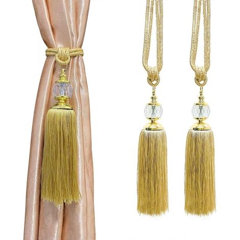 Set mit 2 goldenen Kristall-Quasten-Raffhaltern - Fensterdekoration für Büro, Zuhause (1/5)