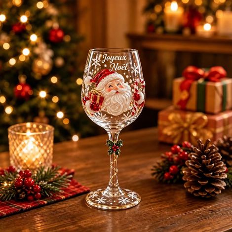 Verre à pied Père Noël en verre borosilicate transparent pour vin et table de fête – Livraison gratuite (1/2)