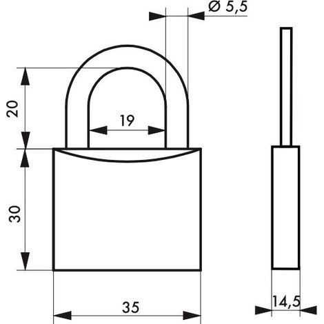 Lot de 2 cadenas TYPE 1, intérieur, 35mm, anse acier cémenté, 4 clés, s'entrouvrant - (1/3)