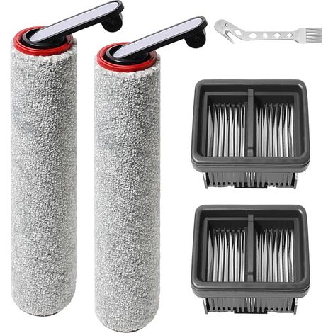 Accessoires de rouleau de brosse pour Mova M10, pour Dreame Mova M10 pièces de rechange d'aspirateur eau et poussière, 2 rouleaux de brosse + 2 filtres HEPA + 1 brosse de nettoyage (1/5)