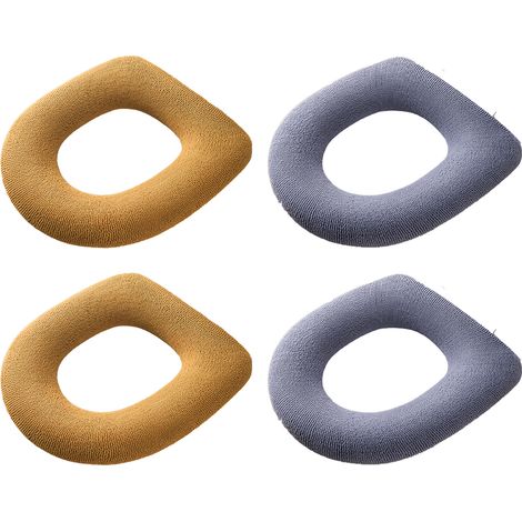 Kit de 4 pièces - Coussin de siège de toilette épais, doux et chaud avec poignée chauffante, 2 bleus plats + 2 jaunes plats (1/5)