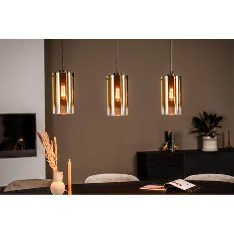 Lampadario a sospensione 3 luci in vetro dorato (1/4)