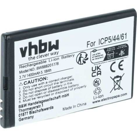 vhbw Akku Ersatz für Bea-Fon ICP5/44/61 für Handy Smartphone Telefon (1400 mAh, 3,7 V, Li-Ion) (1/5)